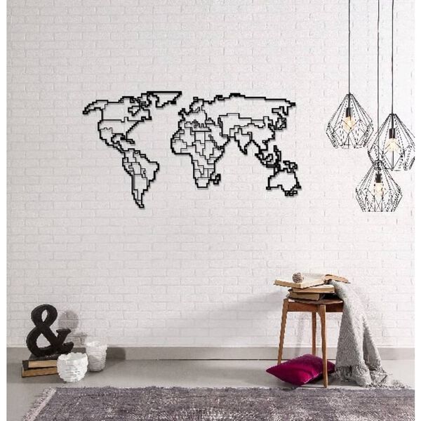 Homemania Decor perete World Map 11, negru, 100x53 cm, metal