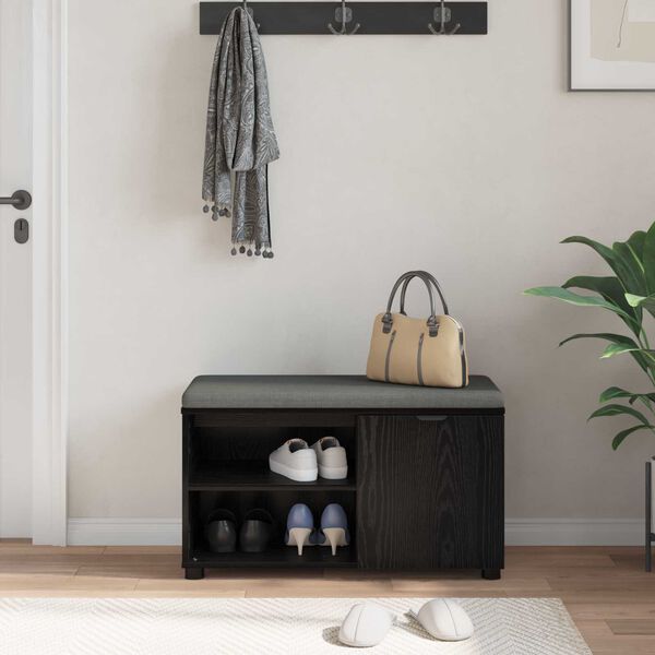 vidaXL Bancă pentru hol cu pernă cu raft Stejar Negru 80 x 38 x 46 cm