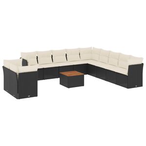 vidaXL Set canapele de grădină, 12 piese, cu perne, negru, poliratan