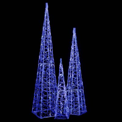 vidaXL Set conuri decorative cu LED-uri, albastru, 60/90/120 cm, acril