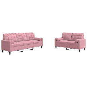 vidaXL Set canapele cu perne/rulouri, 2 piese, roz, catifea