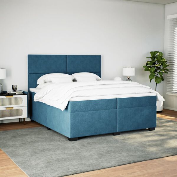 vidaXL Pat box spring cu saltea, albastru, 200x200 cm, catifea