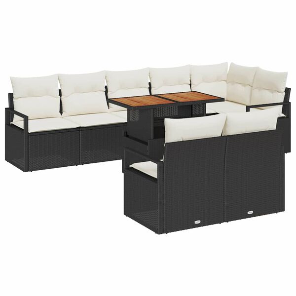 vidaXL Set de canapele pentru grădină 9 pcs Negru Rattan poli