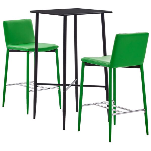 vidaXL Set de mobilier de bar, 3 piese, verde, piele ecologică