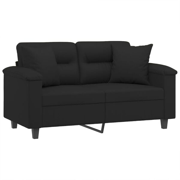 vidaXL Canapea cu 2 locuri, cu perne, negru, 120 cm, microfibră