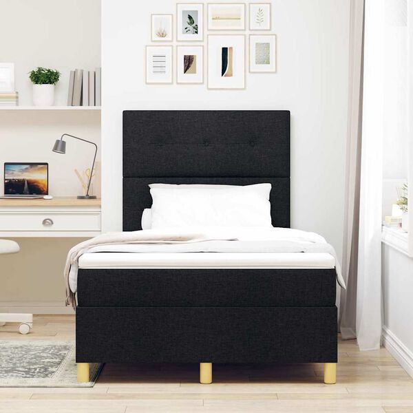 vidaXL Pat cu arc LED cu saltea Negru 120 x 200 cm țesătură