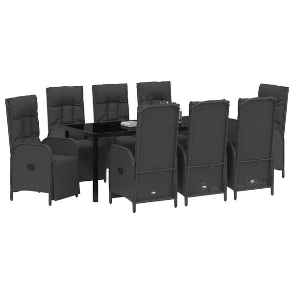 vidaXL Set de masă pentru grădină cu pernă 9 pcs Negru poliratan