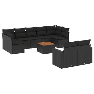 vidaXL Set canapele de grădină cu perne, 10 piese, negru, poliratan