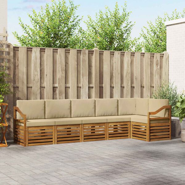 vidaXL Set canapea sectională cu pernă 6 pcs Natural și Bej