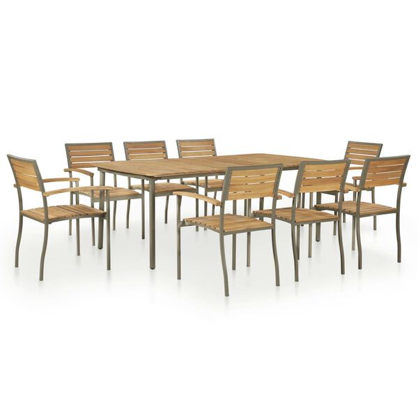 vidaXL Set mobilier de exterior, 9 piese, lemn masiv acacia și oțel