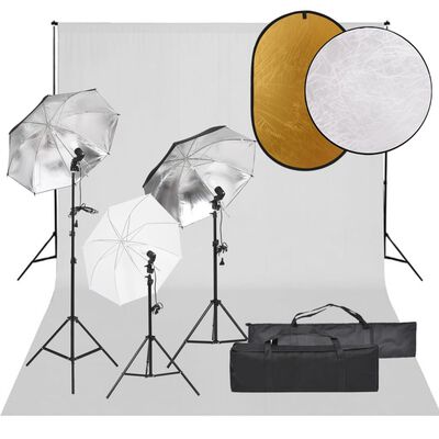 vidaXL Kit studio foto cu set de lumini, fundal și reflector