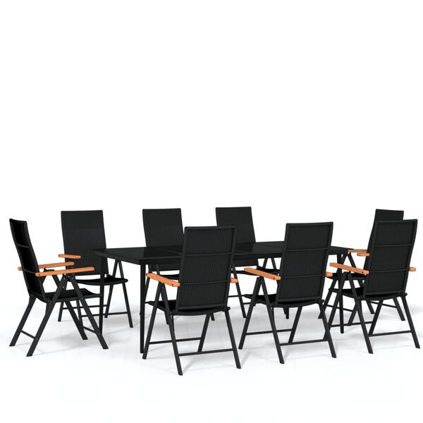 vidaXL Set mobilier de grădină, 9 piese, negru