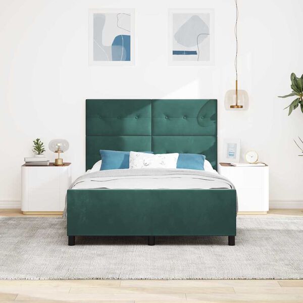 vidaXL Pat cu arcuri cu headboard Verde &icirc;nchis 140 x 190 cm Catifea
