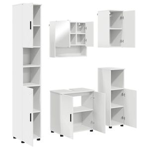 vidaXL Set de mobilier pentru baie 5 pcs Alb Lemn compozit & Metal