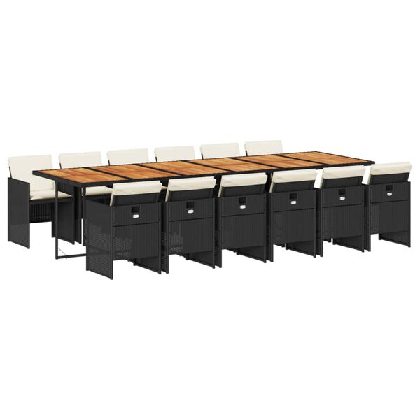 vidaXL Set mobilier de grădină cu perne, 13 piese, negru, poliratan