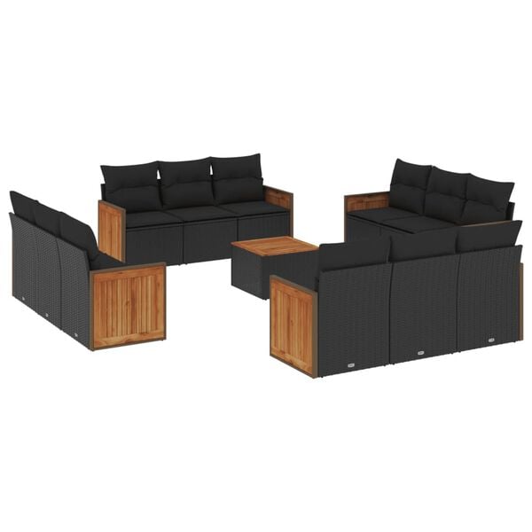 vidaXL Set mobilier de grădină cu perne, 13 piese, negru, poliratan