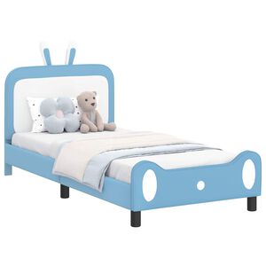 vidaXL Cadru de pat pentru copii cu spătar albastru 90 x 190 cm PU