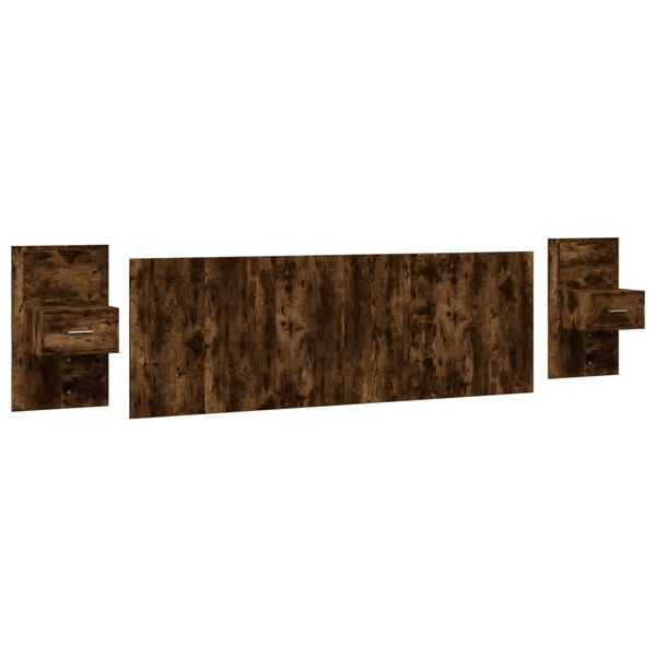 vidaXL Tăblie de pat cu dulapuri, stejar fumuriu 240 cm lemn prelucrat