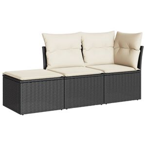 vidaXL Set mobilier de grădină cu perne, 3 piese, negru, poliratan