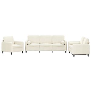 vidaXL Set de canapele cu perne, 3 piese, crem, catifea