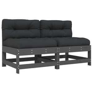 vidaXL Canapele de mijloc cu perne, 2 buc., gri, lemn masiv de pin
