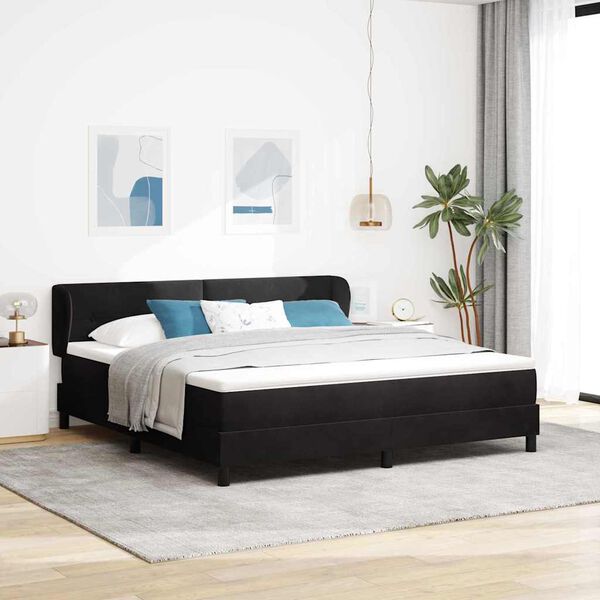 vidaXL Pat cu arcuri cu saltea cu headboard Negru 180 x 200 cm Catifea