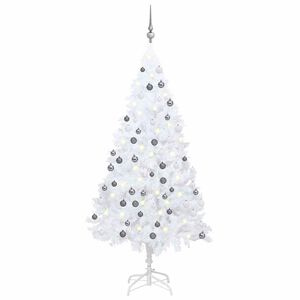 vidaXL Brad Crăciun pre-iluminat artificial set globuri alb 150 cm PVC
