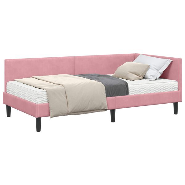 vidaXL Cadru de pat colțar cu saltea Altele Manual 2 pcs Gri Catifea