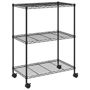 vidaXL Raft depozitare cu roți, 3 niveluri, negru, 60x35x81cm, 150 kg