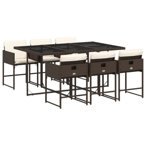 vidaXL Set mobilier de grădină cu perne, 7 piese, maro, poliratan