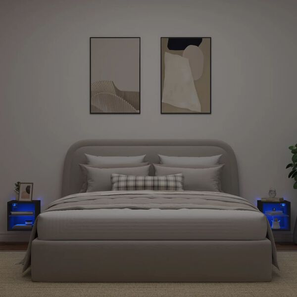 vidaXL Comode TV de perete cu lumini LED, 2 buc., negru, 30x28,5x30 cm