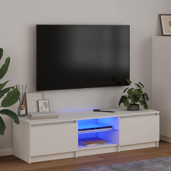 vidaXL Comodă TV cu lumini LED, alb, 140x40x36 cm