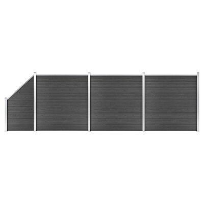 vidaXL Set de panouri de gard, negru, 619x(105-186) cm, WPC