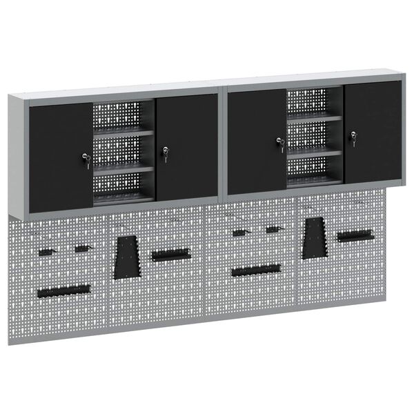 vidaXL Set dulap de unelte 6 pcs Negru Oțel vopsit electrostatic