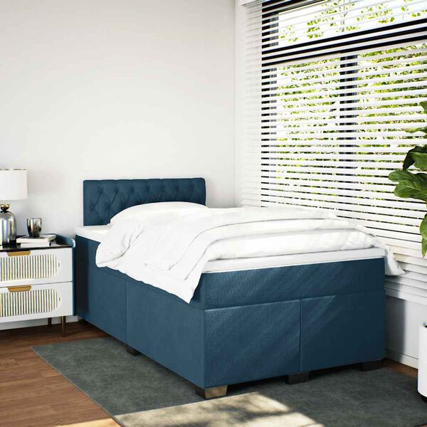 vidaXL Pat box spring cu saltea, albastru, 120x200 cm, catifea