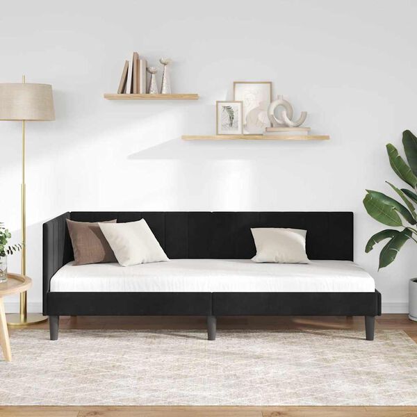 vidaXL Cadru de pat colțar cu headboard Negru 80 cm x 200 cm Catifea