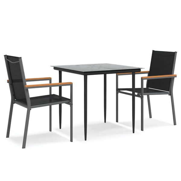 vidaXL Set mobilier de grădină, 3 piese, negru, textilenă și oțel