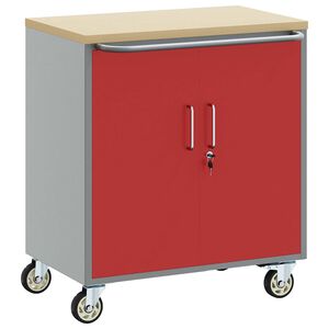 vidaXL Carucior de lucru cu roți cu raft Roșu și gri 75 x 45 x 85 cm