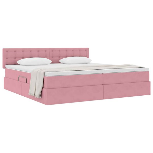 vidaXL Pat cu storage cu saltea cu headboard Roz 200 x 200 cm Catifea