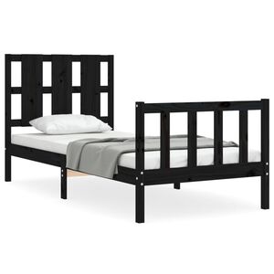 vidaXL Cadru de pat cu tăblie Small Single, negru, lemn masiv