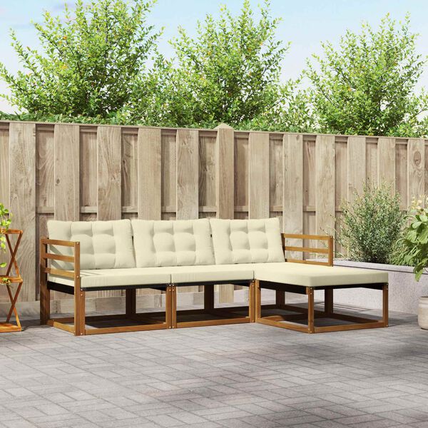 vidaXL Set de canapele de exterior cu pernă 4 pcs Natural și Crem
