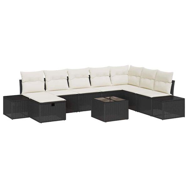 vidaXL Set de canapele pentru grădină cu pernă 9 pcs Negru Rattan poli