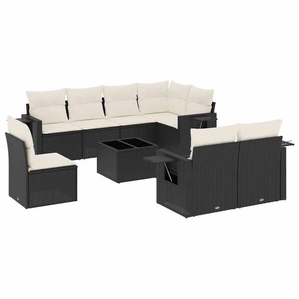 vidaXL Set mobilier de grădină cu perne, 9 piese, negru, poliratan