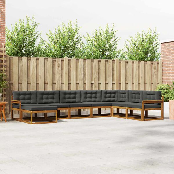 vidaXL Set de canapele de exterior cu pernă 8 pcs Natural și Antracit