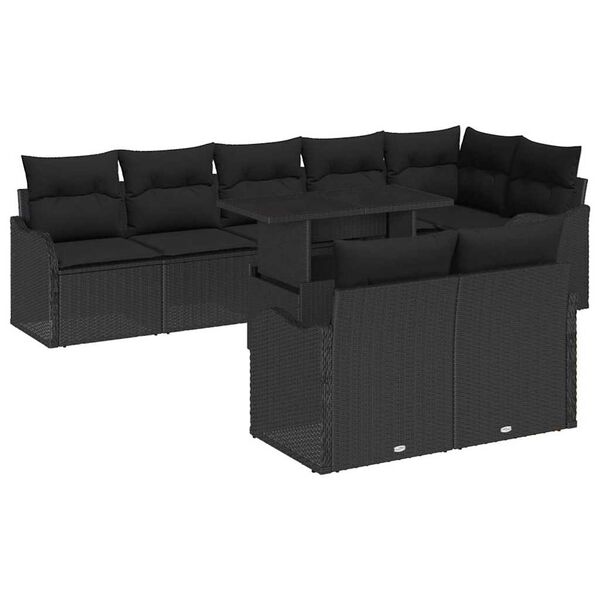 vidaXL Set de lounge cu pernă 9 pcs Negru Rattan poli