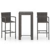 vidaXL Set bar de exterior, cu cotiere, 3 piese, gri, poliratan