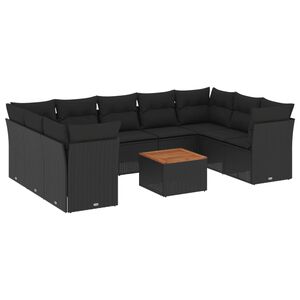 vidaXL Set canapele de grădină cu perne, 10 piese, negru, poliratan