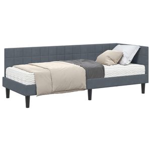 vidaXL Cadru de pat colțar cu saltea cu headboard 2 pcs Gri Catifea