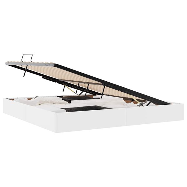 vidaXL Pat cu storage cu saltea Alb pur 200 x 200 cm Piele artificială