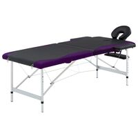 vidaXL Masă pliabilă de masaj, 2 zone, negru și violet, aluminiu